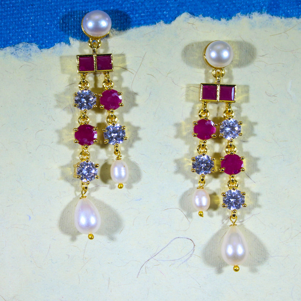 Ruby Pearl Long Royale Necklace Set