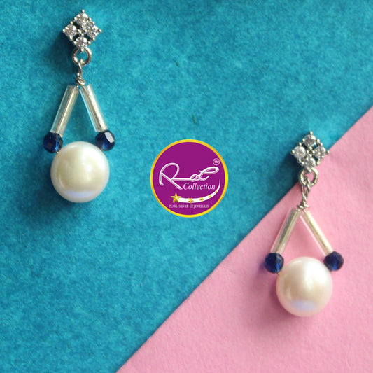 Sleek Button Shape Pearls & Blue Crystal Necklace