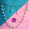 Sleek Button Shape Pearls & Blue Crystal Necklace
