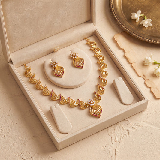 Ruby Petal Elegance Necklace Set