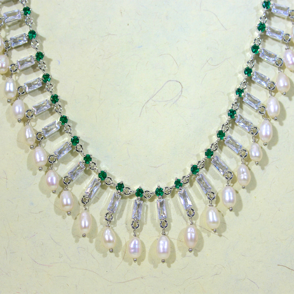 Premium Pearl & CZ Necklace Set