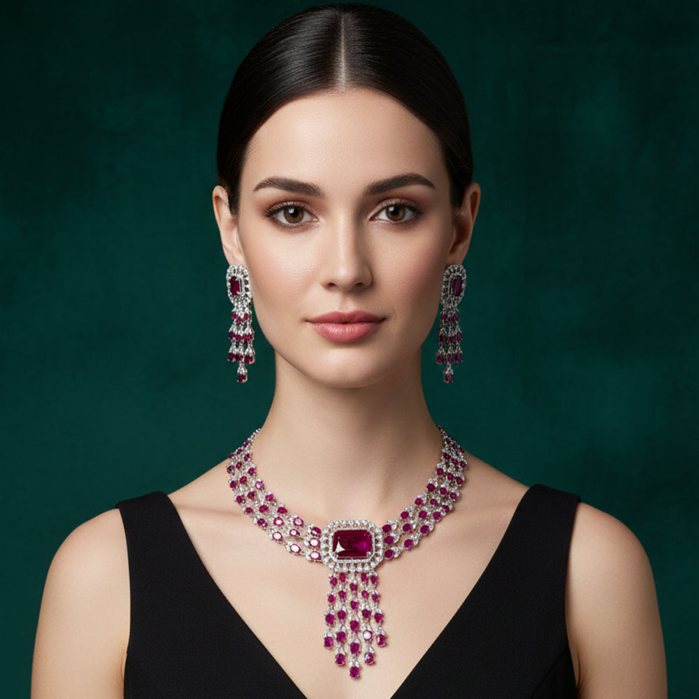 Ruby Royale Cascade Necklace Set