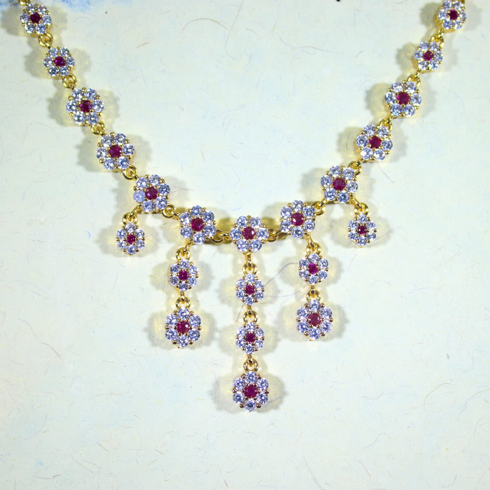 Ruby Blossom Floral Drop Necklace Set