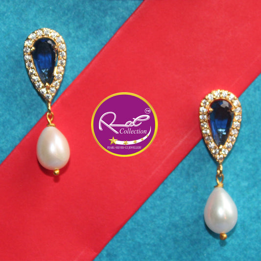 Blue Glass Stone & Pearl Necklace Set