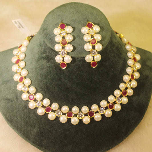 Rae Collection - Best Ruby, Zircon & Pearl Necklace Set