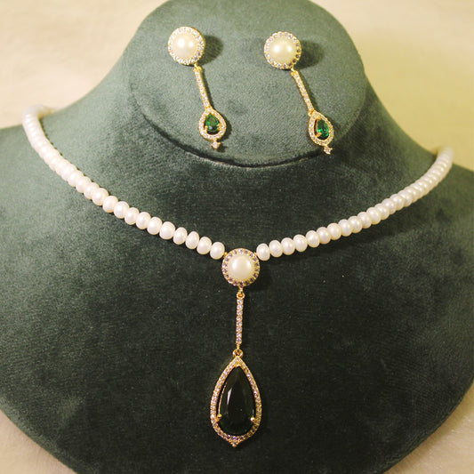 Rae Collection - Gree Big Stone Pearl Necklace Set