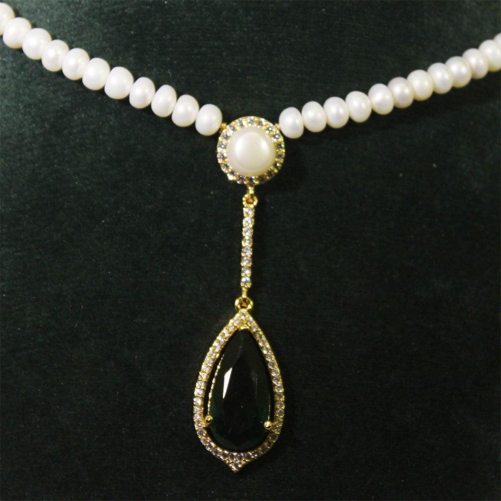 Rae Collection - Gree Big Stone Pearl Necklace Set