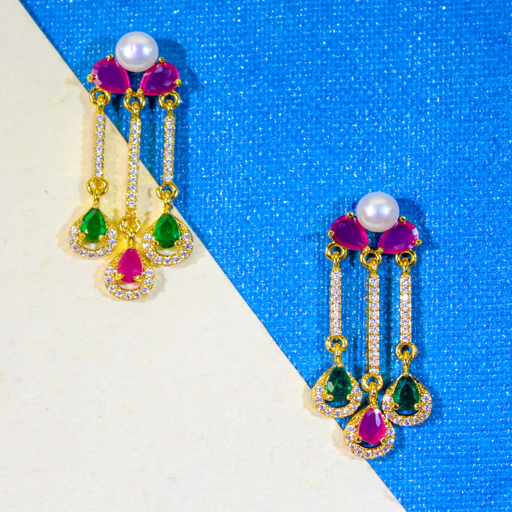 Royal Pearl Ruby Emerald Cascade Necklace Set