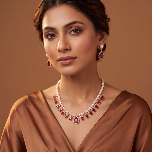 Ruby Pearl Royale Necklace Set