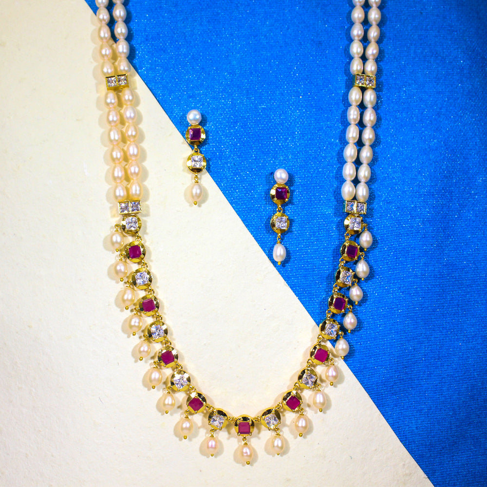 Ruby Pearl Royal Cascade Necklace Set