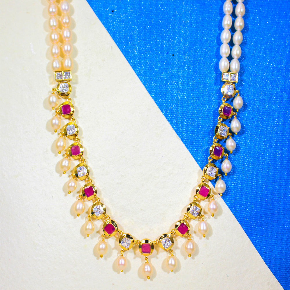 Ruby Pearl Royal Cascade Necklace Set
