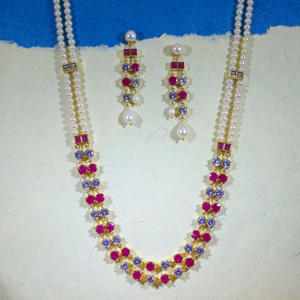 Ruby Pearl Long Royale Necklace Set