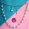 Sleek Button Shape Pearls & Blue Crystal Necklace