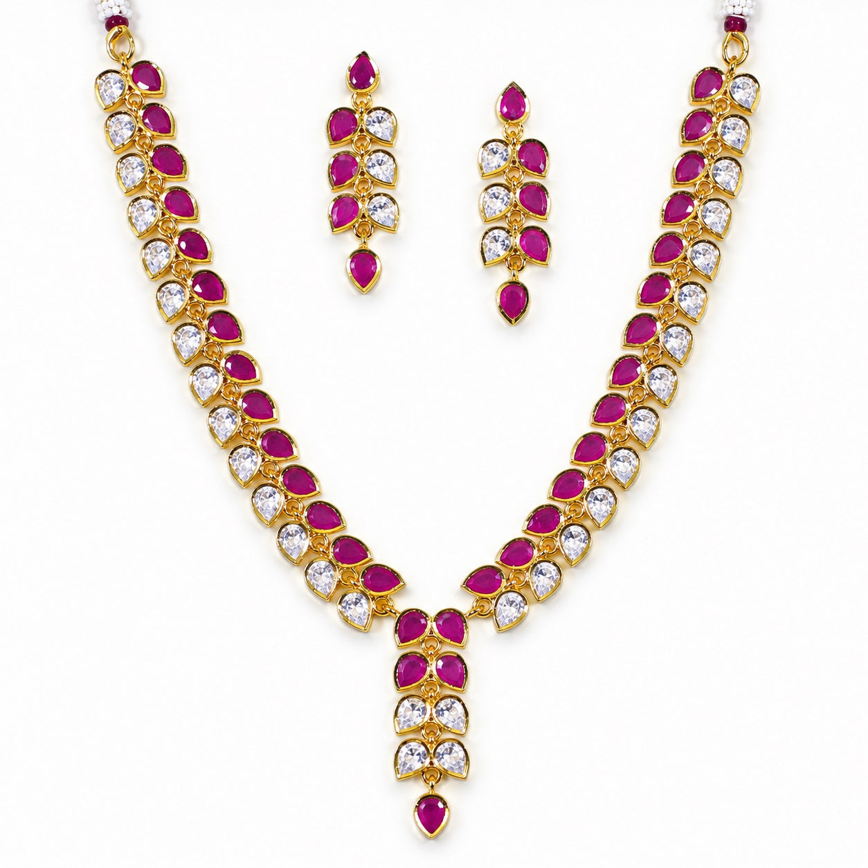 Ruby Radiance Teardrop Necklace Set