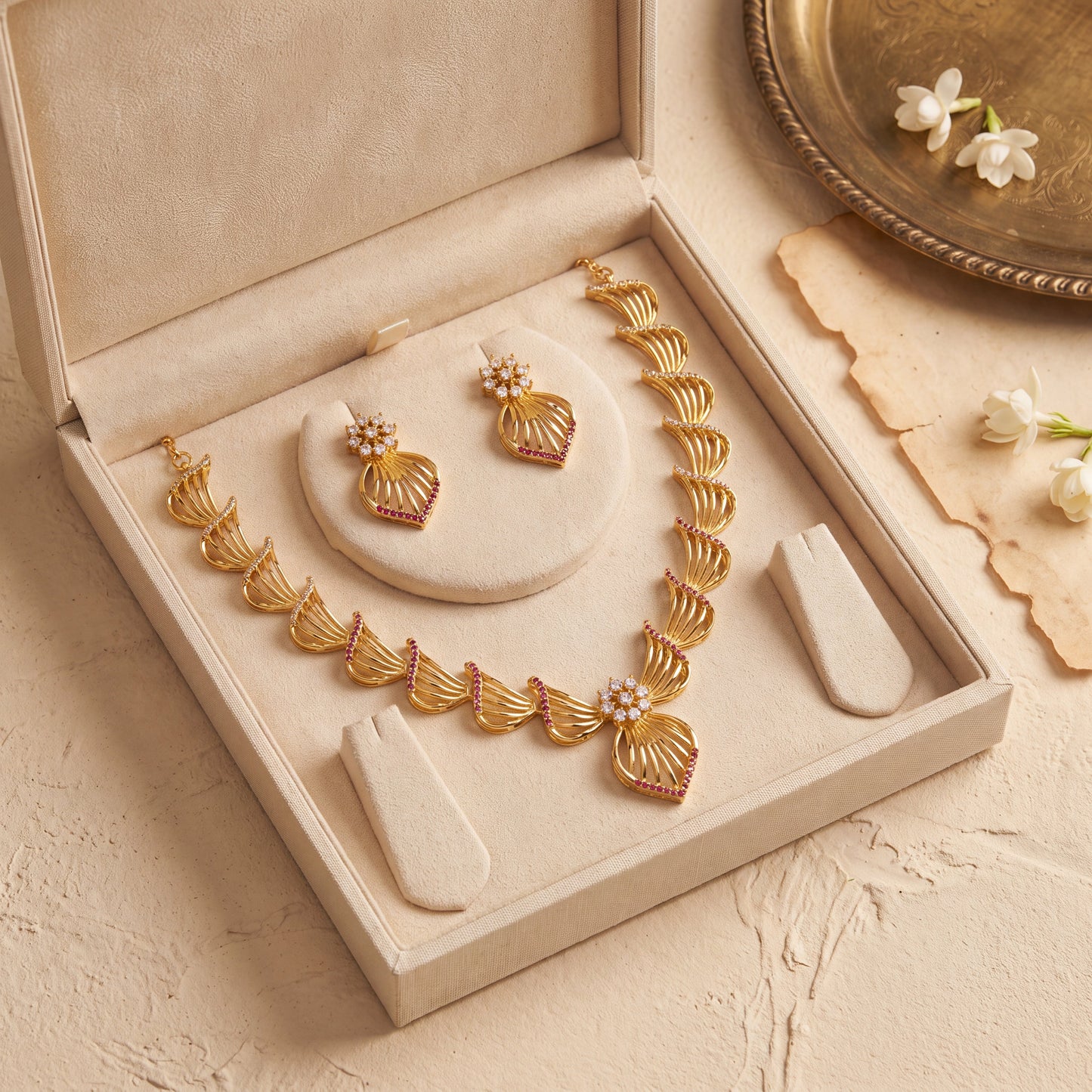 Ruby Petal Elegance Necklace Set