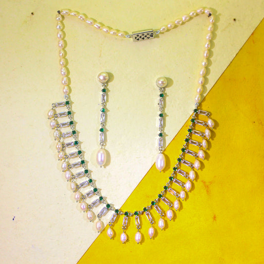 Premium Pearl & CZ Necklace Set