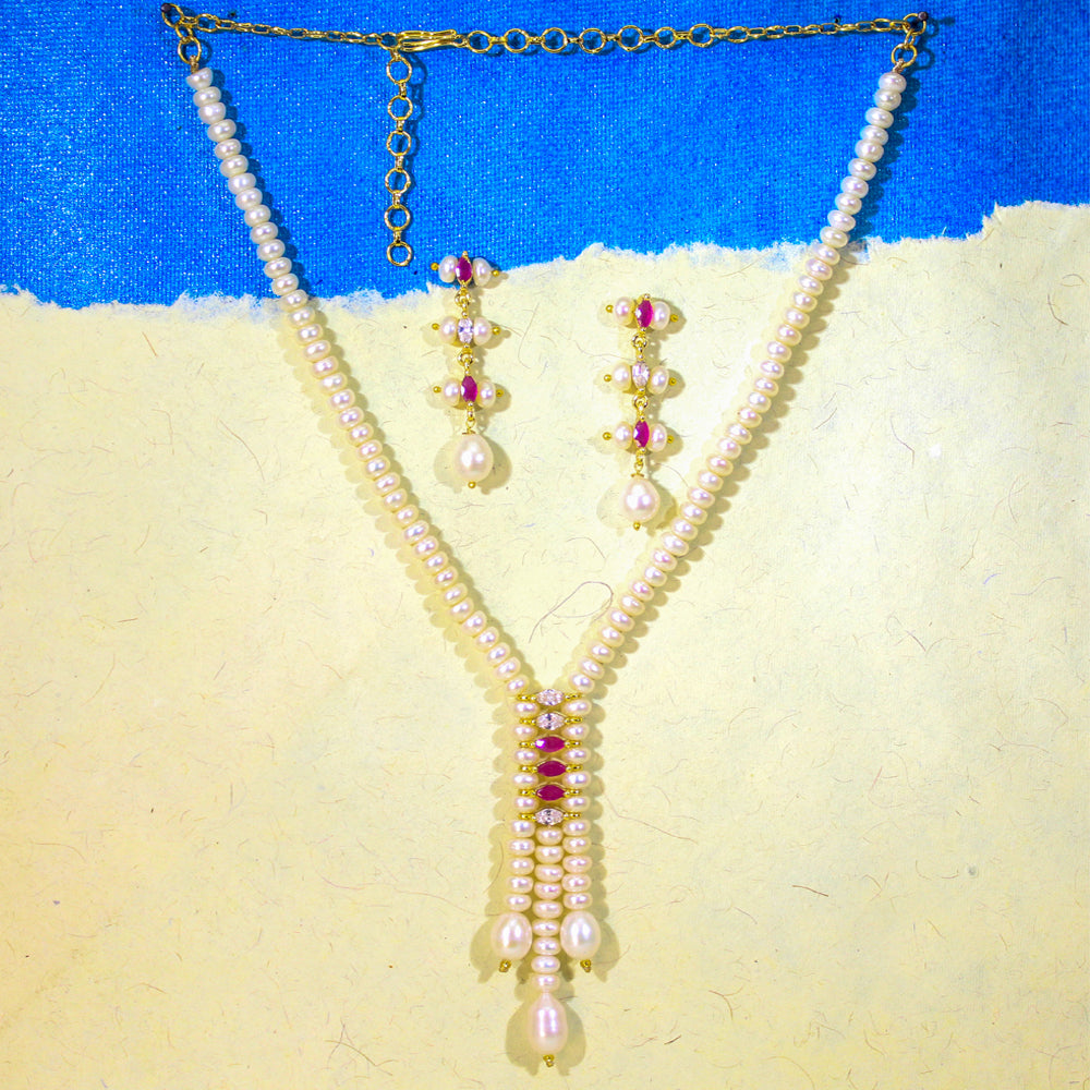 Elegant Freshwater Pearl & Ruby Accent Jewelry Set