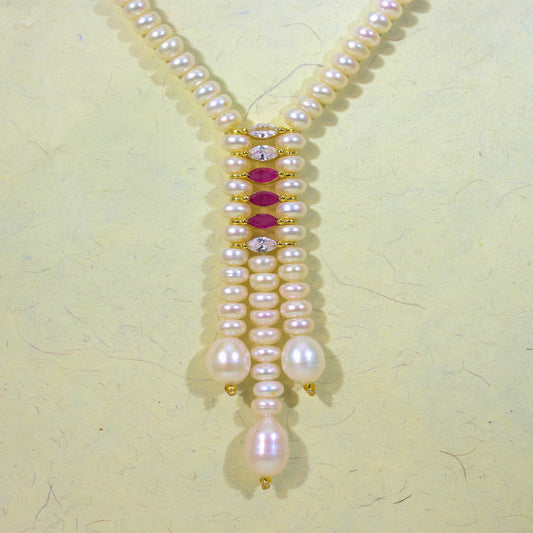 Elegant Freshwater Pearl & Ruby Accent Jewelry Set