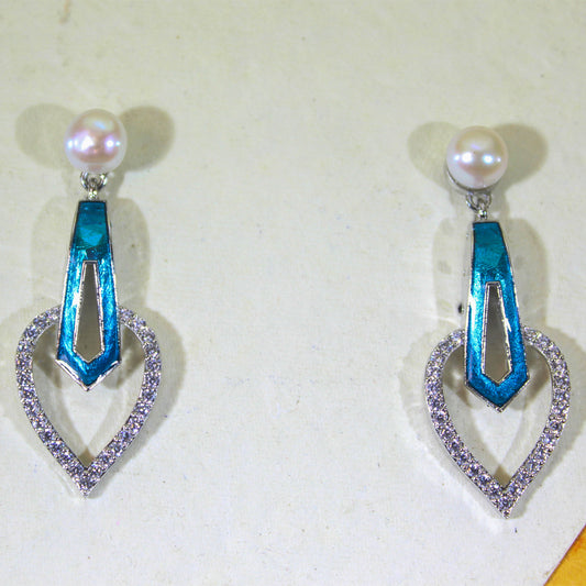 Peacock blue Meena & Pearl Leaf  Necklace Set