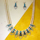 Peacock blue Meena & Pearl Leaf  Necklace Set