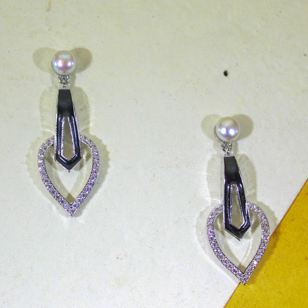 Black Meena & Pearl Leaf Necklace Set