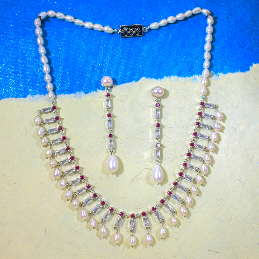 Premium Pearl & CZ Necklace Set