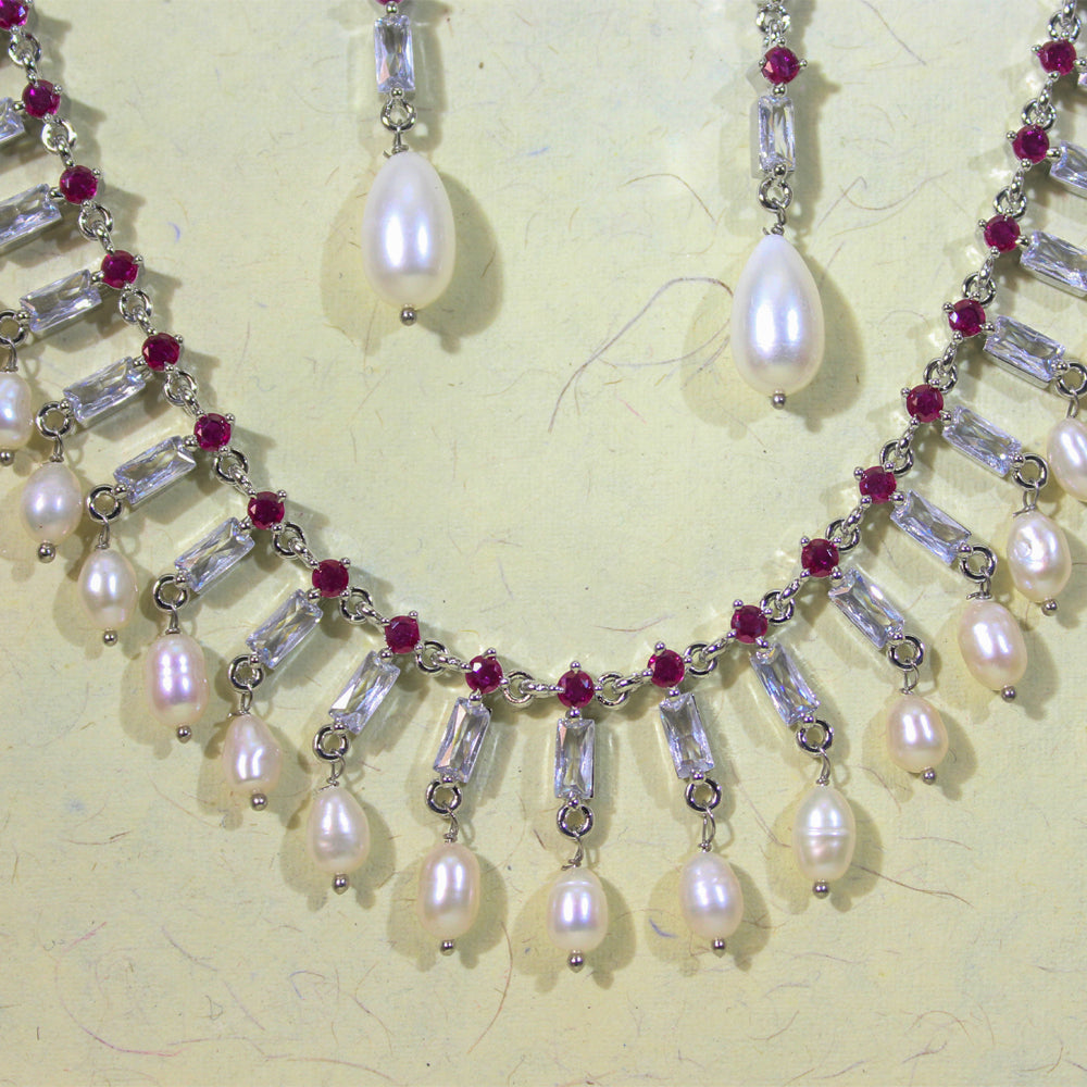 Premium Pearl & CZ Necklace Set