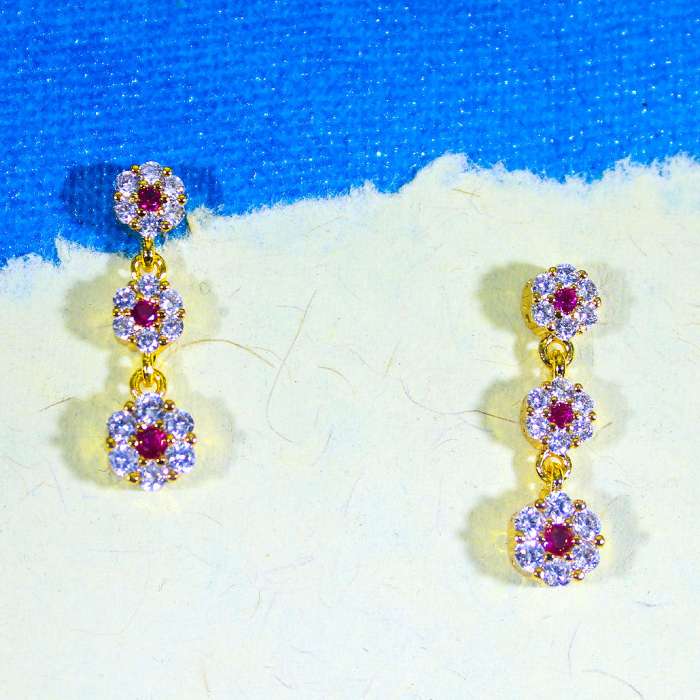 Ruby Blossom Floral Drop Necklace Set