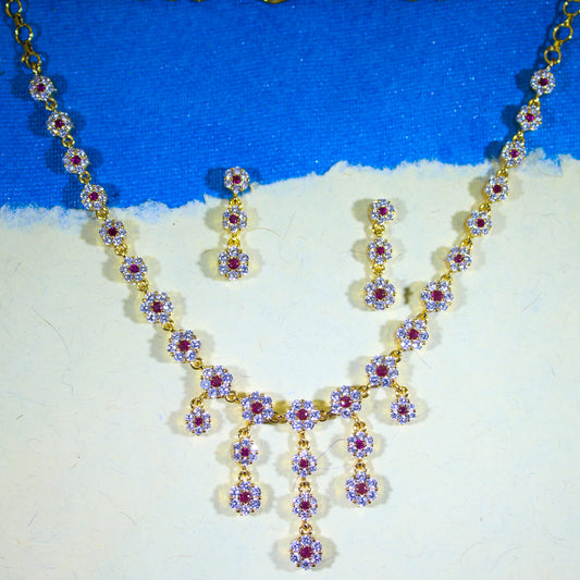 Ruby Blossom Floral Drop Necklace Set