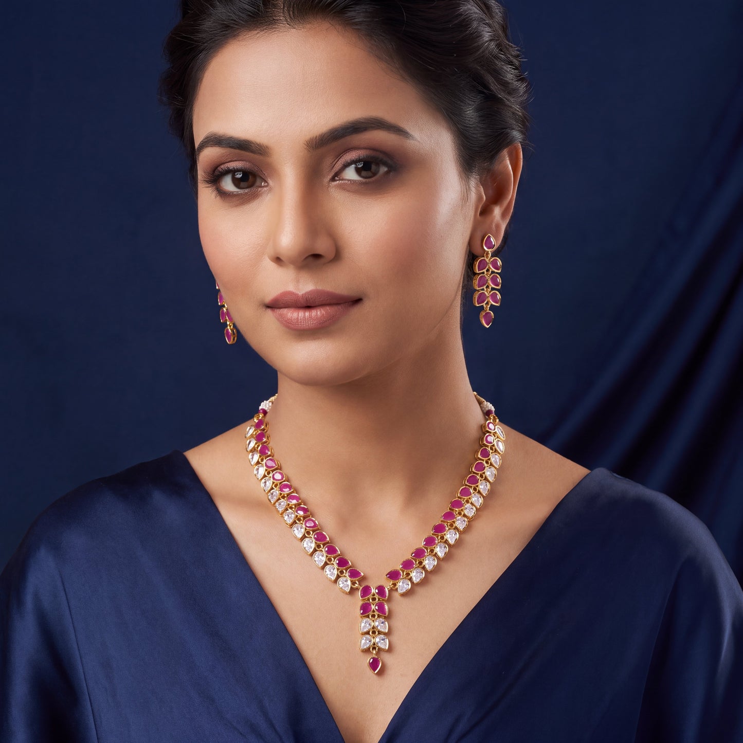 Ruby Radiance Teardrop Necklace Set