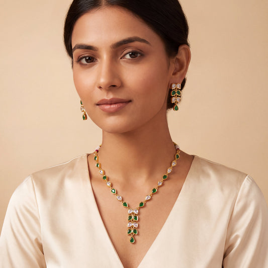 Emerald Dewdrop Elegance Necklace Set
