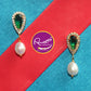 Green Glass Stone & Pearl Necklace Set