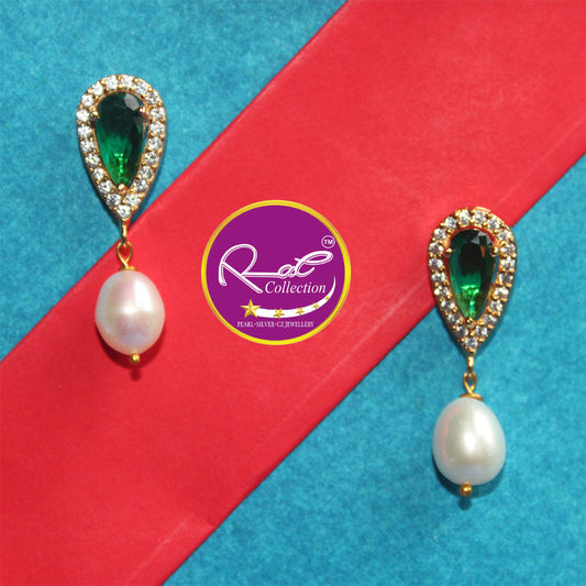 Green Glass Stone & Pearl Necklace Set