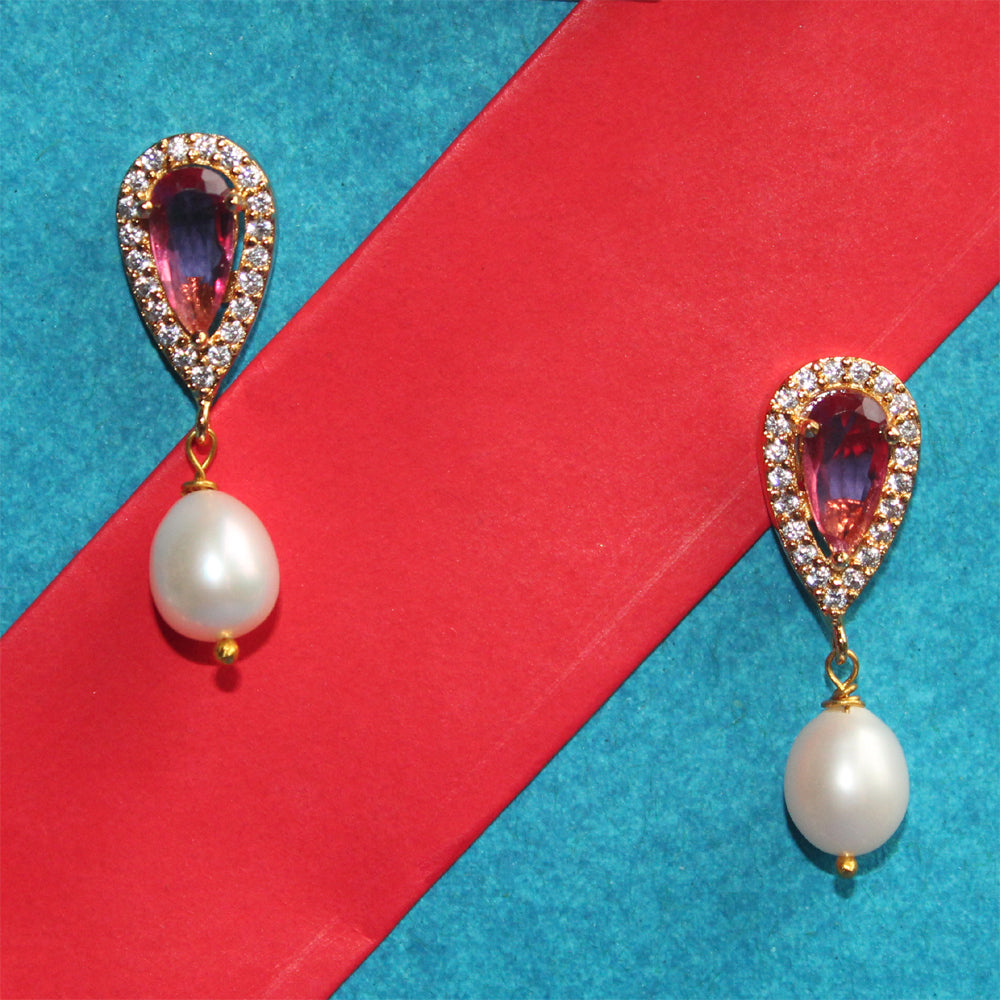 Red Glass Stone & Pearl Necklace Set