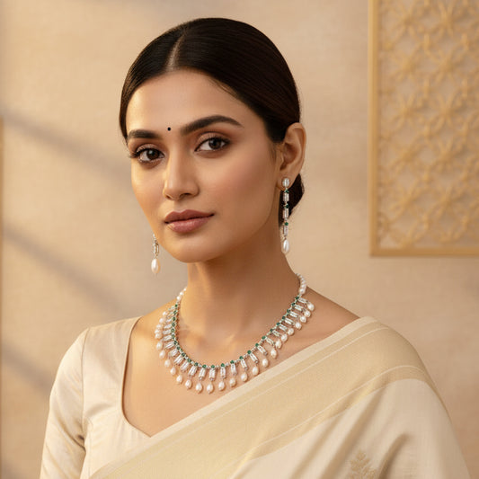 Premium Pearl & CZ Necklace Set